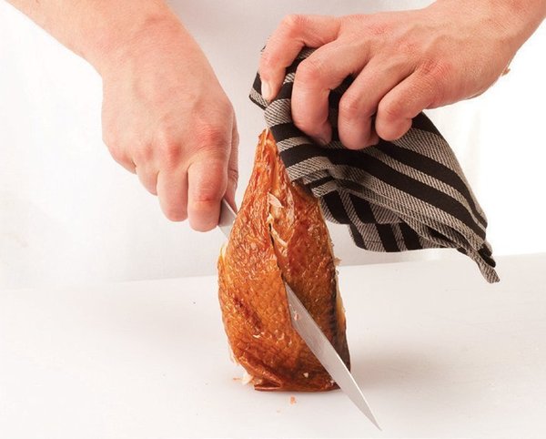 Cut straight down along the bone, removing the meat in one piece.